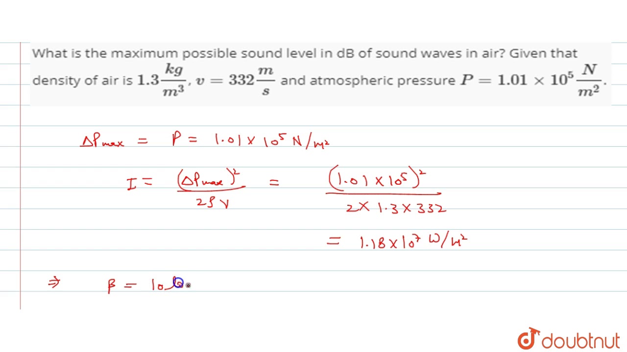 What Is The Maximum Possible Sound Level In Db Of Sound Waves In Air Given That Density Of Air - 