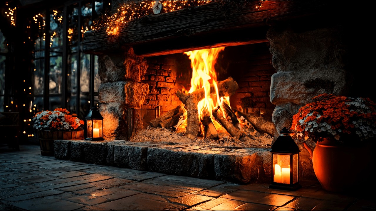 Aesthetic Spring Cabin Fireplace Ambience 4K (12 Hours) with Soft Crackling Logs Sounds