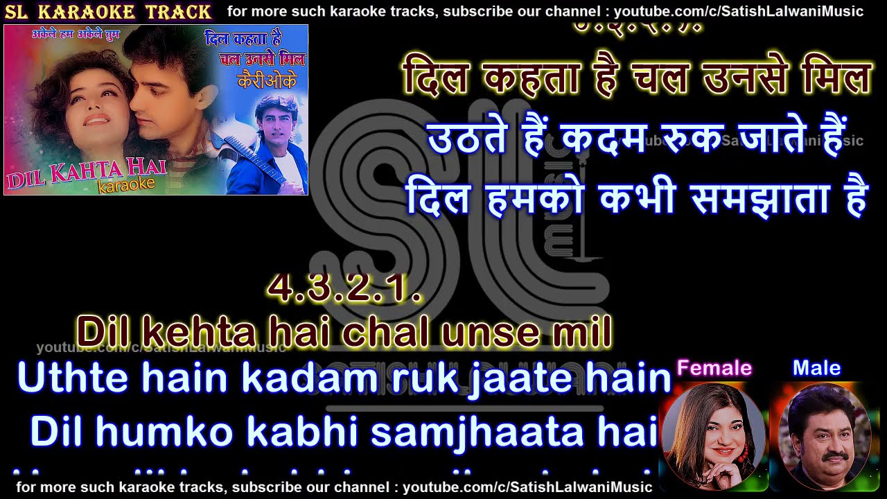 Dil kehta hai chal unse mil  clean karaoke with scrolling lyrics