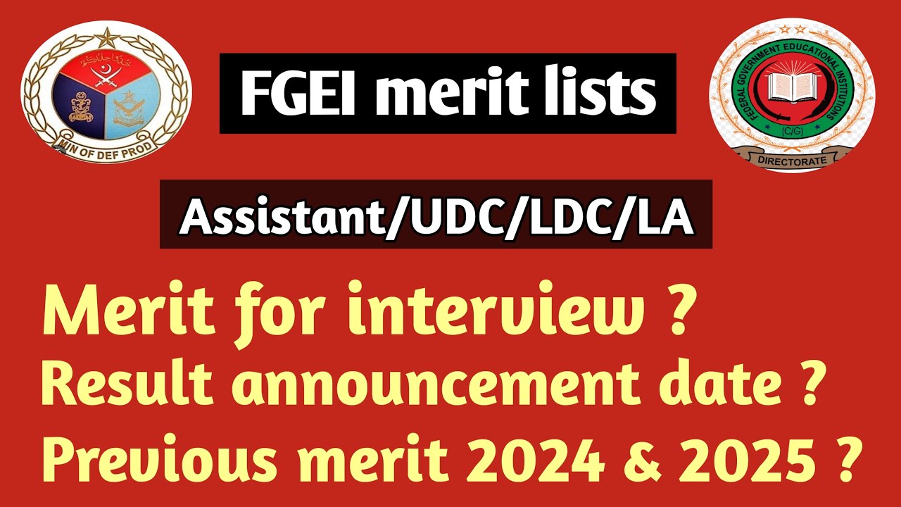 Merit list of Assistant/UDC/LDC/LA in FGEI. Assistant, UDC, LDC, LA result announce date in FGEI 