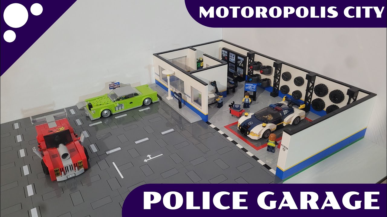 Выставка самодельных моделей гаража с полицейской миссией из Lego.