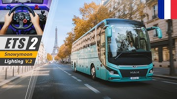 ETS2 – Smooth Bus Drive Through Paris + Autumn Atmosphere 🍂 | Realistic Graphics Mod | Logitech G29