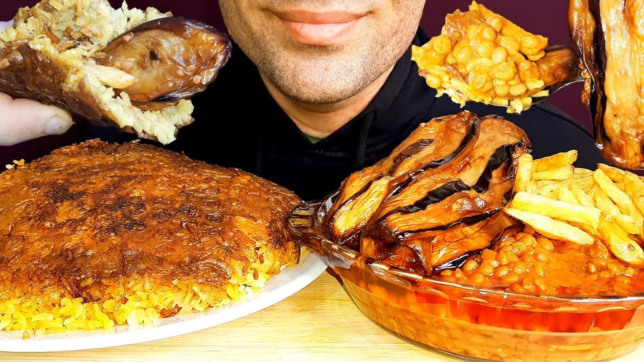 ASMR MUKBANG|🍆 PERSIAN FOOD EGGPLANT STEW🥘 (GHEYMEH BADEMJOON) (EATING SOUNDS)