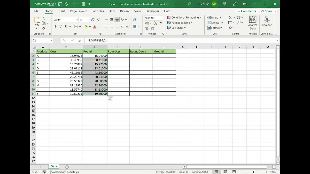 How to round to the nearest hundredth in excel youtube