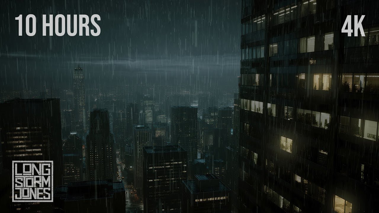 GLASS & RAIN — Heavy Rain on City Windows with Distant Thunder | 4K | 10 Hours | RELAX | SLEEP