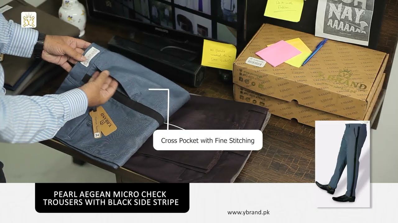 Pearl Aegean Micro check Trousers with Black Side Stripe—DP-1028