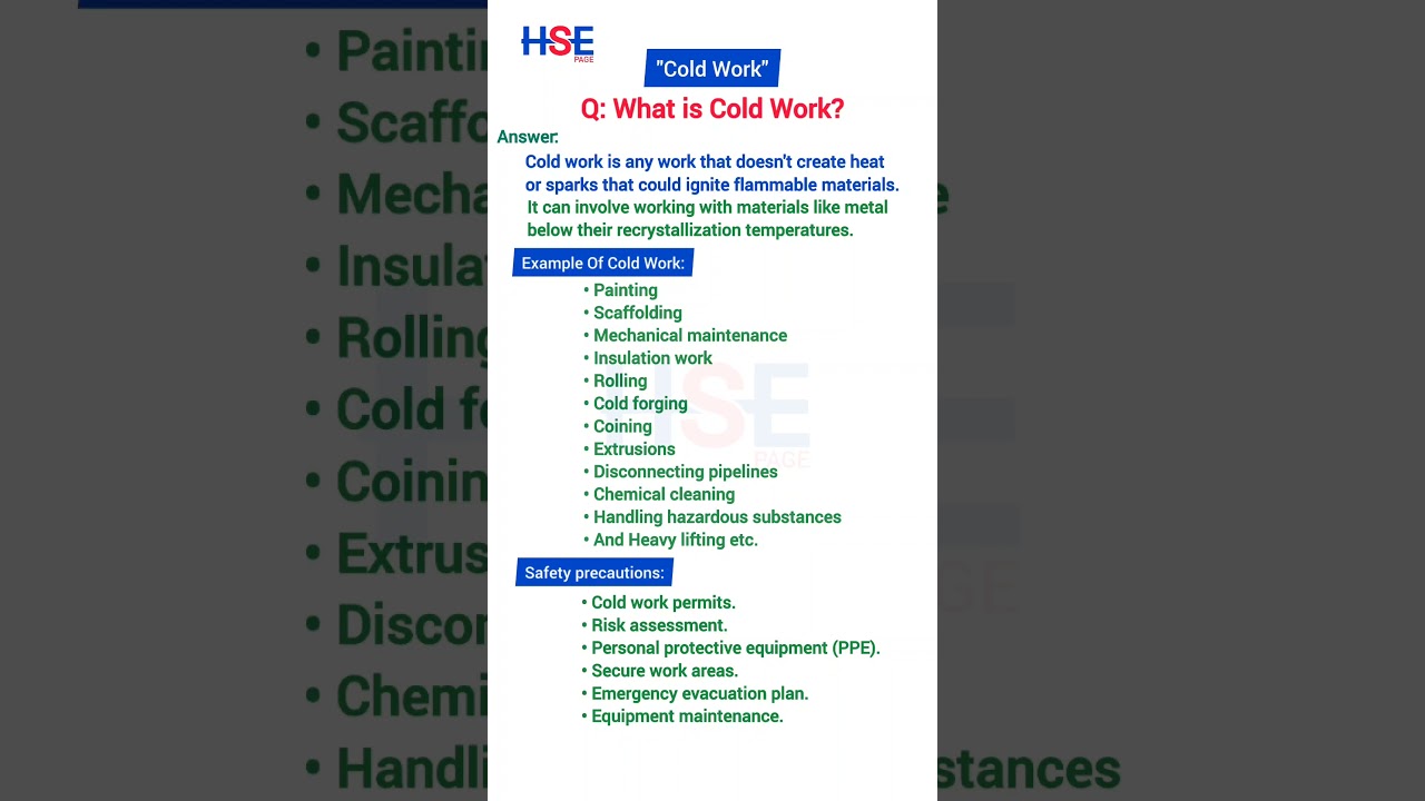 Cold Work | What Is Cold Work? | Safety Officer Interview NEBOSH igc 