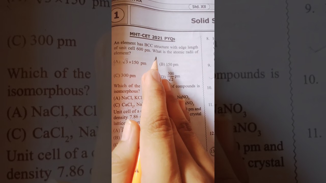 Class 12th Chemistry Solid state chapter MHT-CET 2021 pyqs question with solutions 