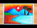 🌅 Sunset Scenery Drawing ll How to Draw Sunset in the Beach ll Easy Sunset Drawing with oil pastel 