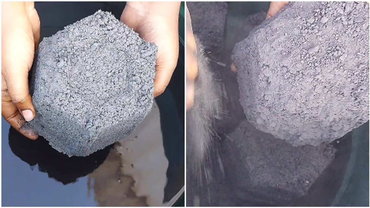 ASMR:;🖤💣charcoal Gritty chunks crumbling dry&water&dip/pouring+paste play 😋