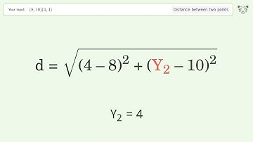 Find the distance between two points p1 (8,10) and p2 (4,4): Step-by-Step Video Solution