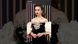 Lily Collins arriving at the 2024 BAFTAs wearing Tamara Ralph | Bazaar UK