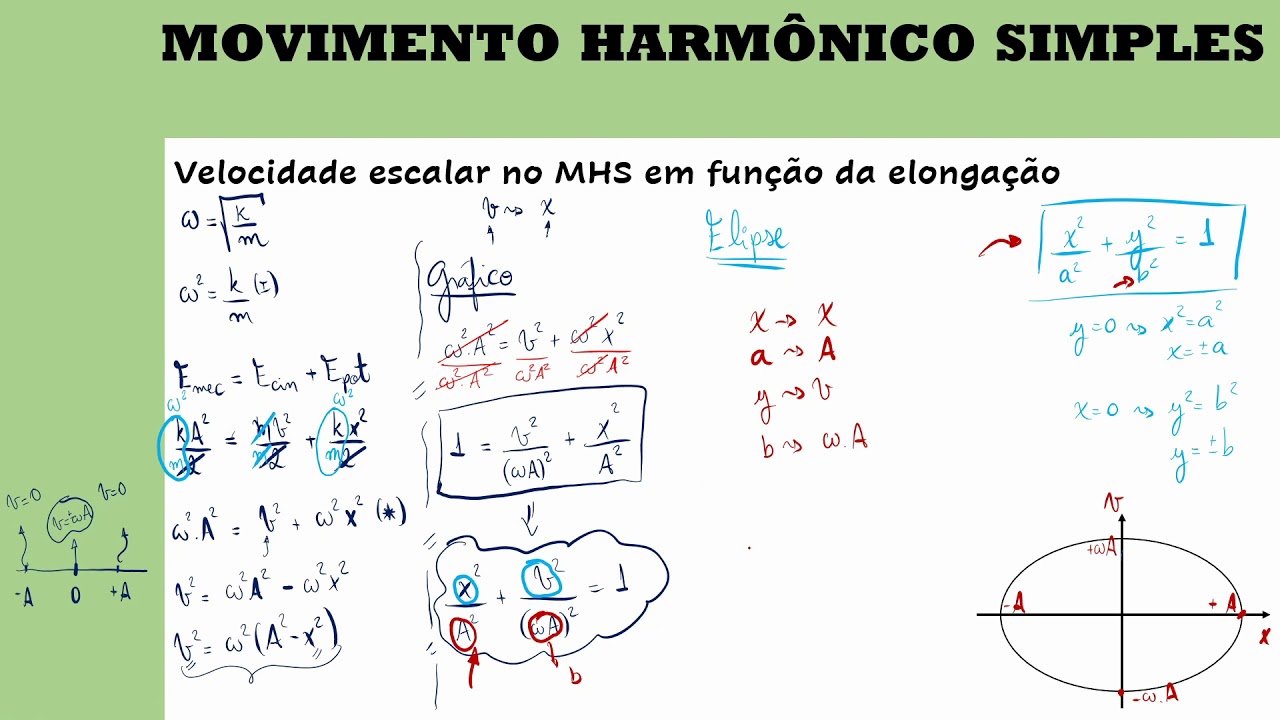 MHS 5 - Velocidade escalar no MHS em função da elongação + exercício