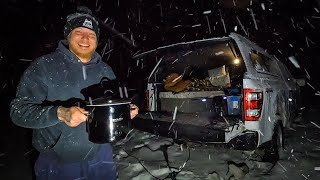 Solo Truck Camping In A Snowstorm  Crock Pot Taco Lasagna