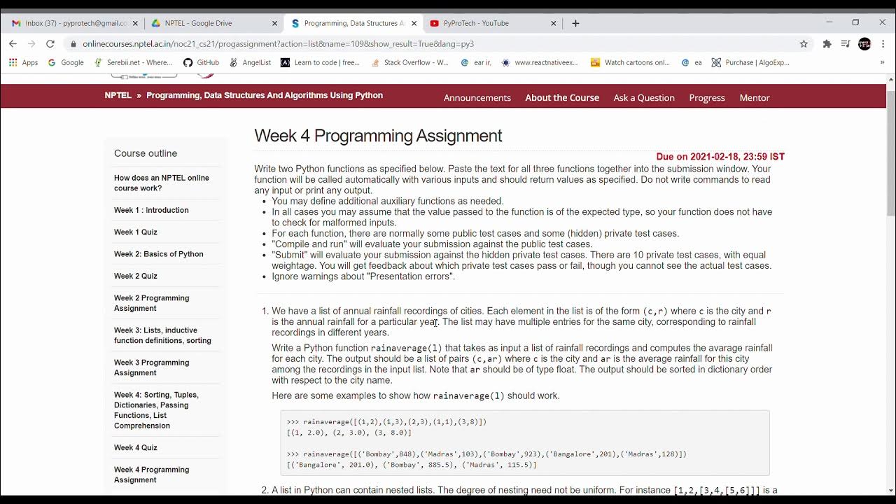 NPTEL, Programming, Data Structures And Algorithms Using Python| Week 4 ...