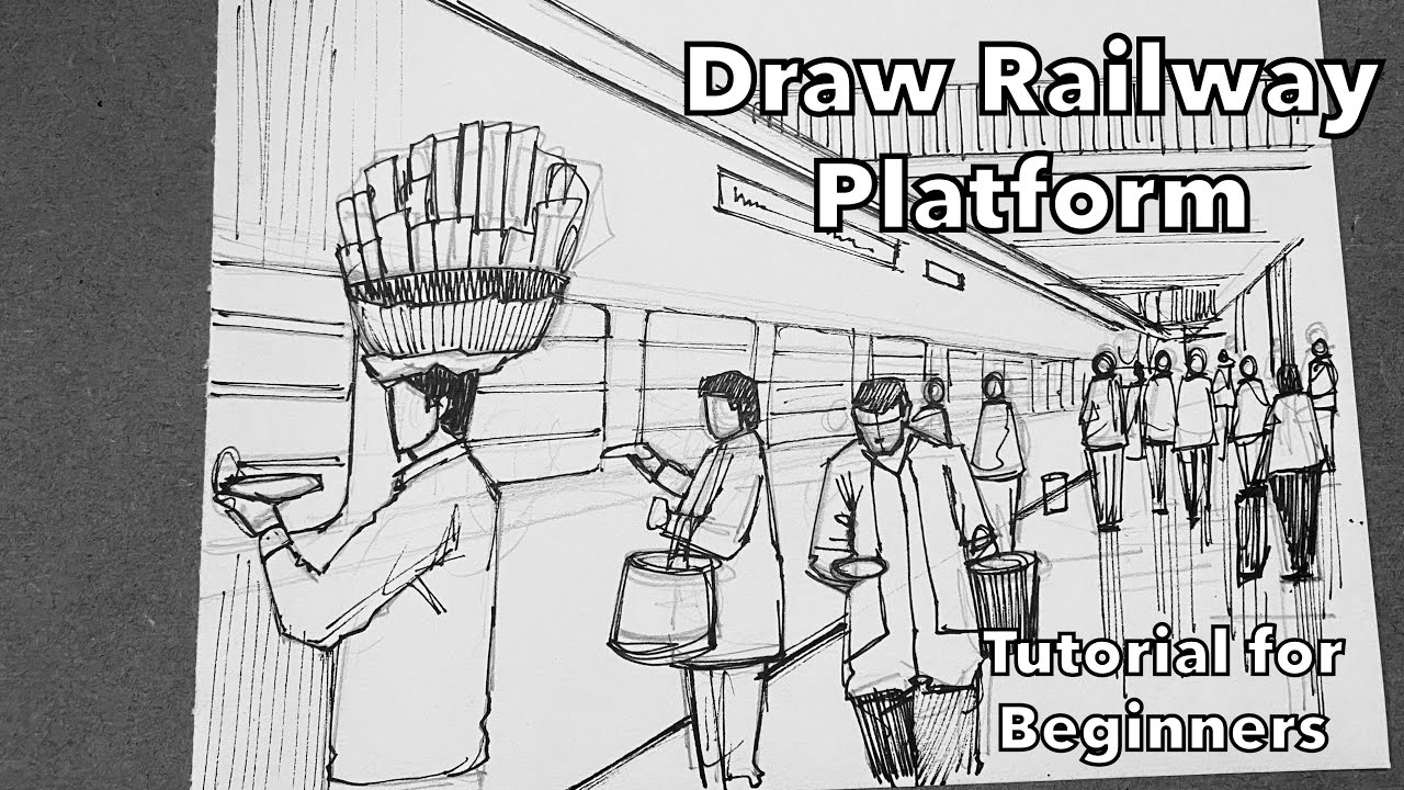 Draw Railway Platform  Tutorial for Beginners  composition  drawingtutorial  YouTube