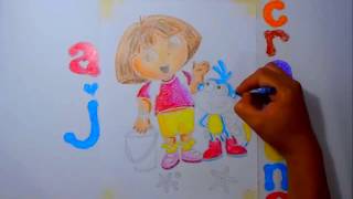 Dora The Explorer And Boots On The Beach - Drawing And Coloring For Kids Using Crayons