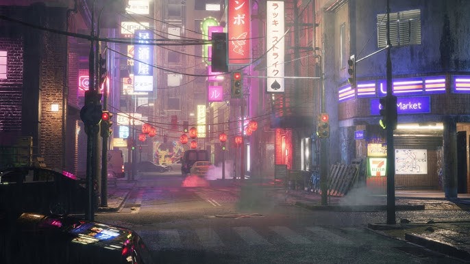 Wallpaper cyberpunk night city in rain