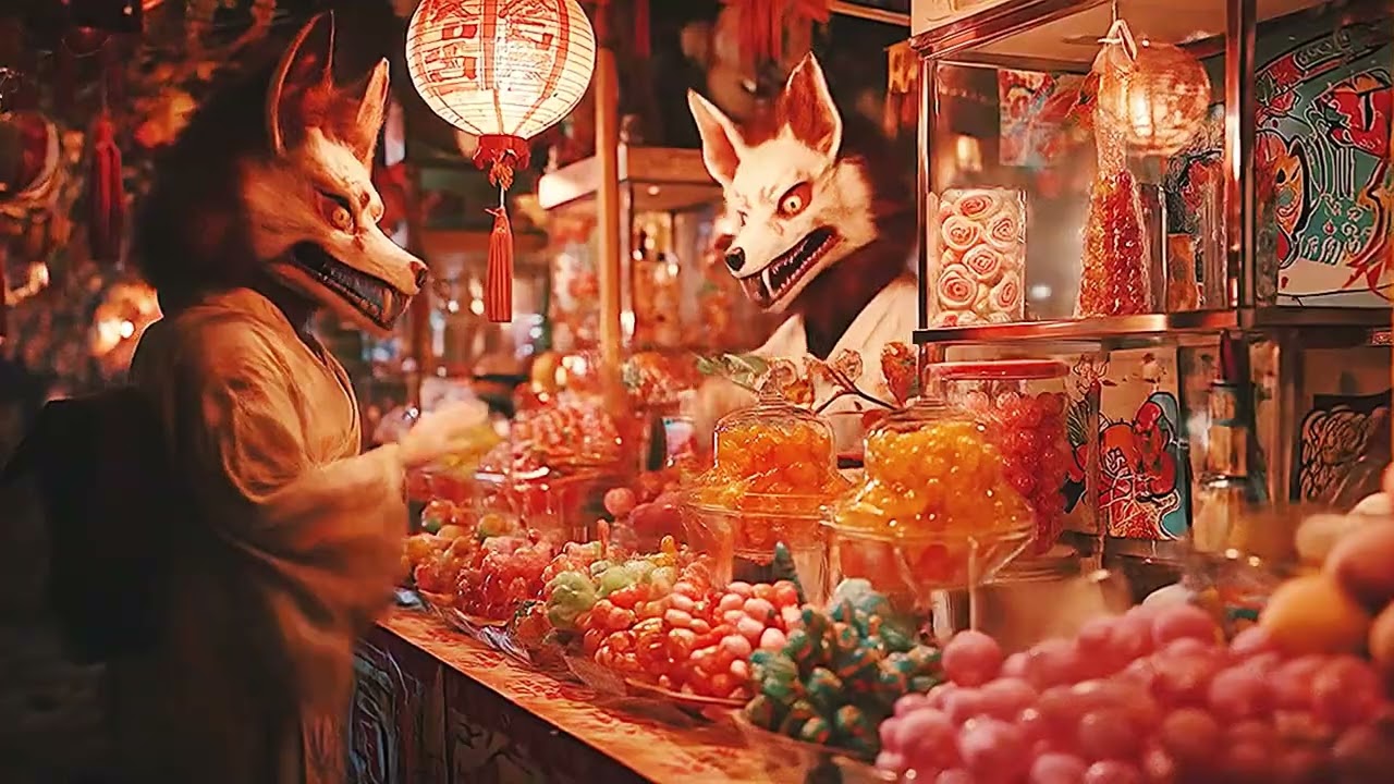 彼岸花が咲く妖怪お面だらけの不思議な神社の夜祭りを歩いてきました。Walking Through a Mysterious Shrine Night Festival of Yokai Masks