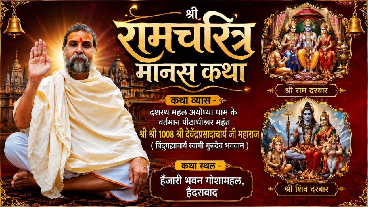 LiVE– श्री रामचरित्र मानस कथा ! बिंदुगद्याचार्य स्वामी गुरुदेव भगवान ! हँजारी भवन गोशामहल हैदराबाद