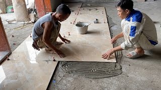 Technology Techniques In Construction Of Living Room Floors Using Large Size Ceramic Tiles 800x800cm