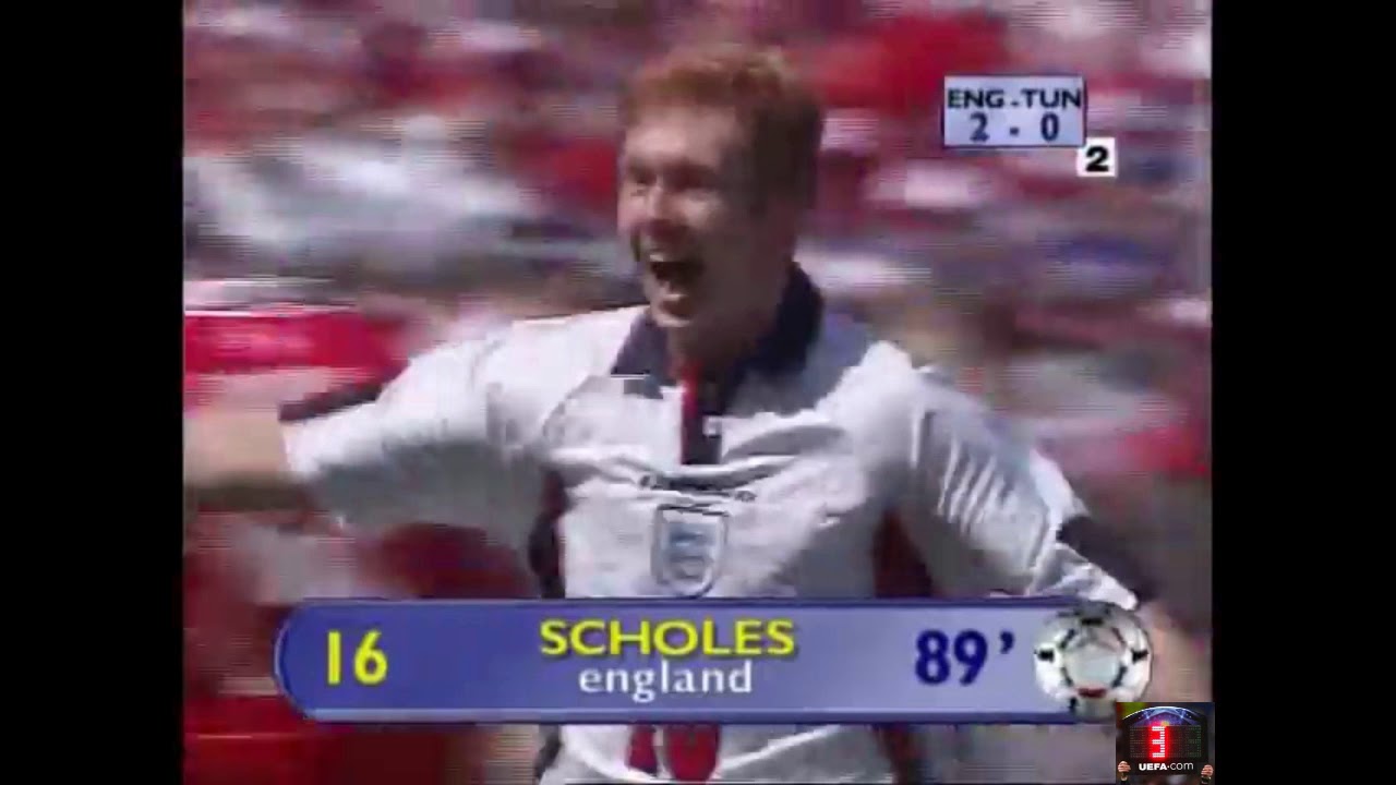 LATE GOAL of Paul Scholes (England) v Tunisia at 89／ 1998 FIFA World Cup GS MD1