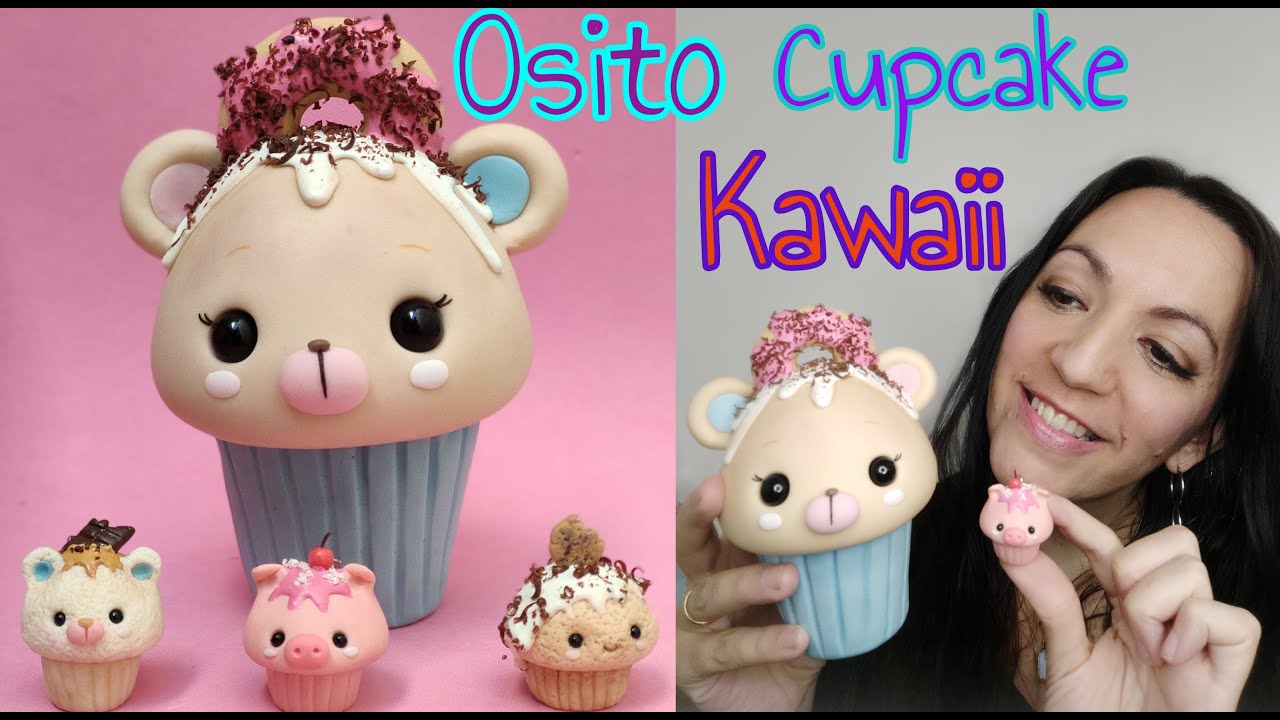 Cómo hacer un CUPCAKE de osito KAWAII EN PORCELANA FRIA por MARÍA LAURA ROMBOLÁ.