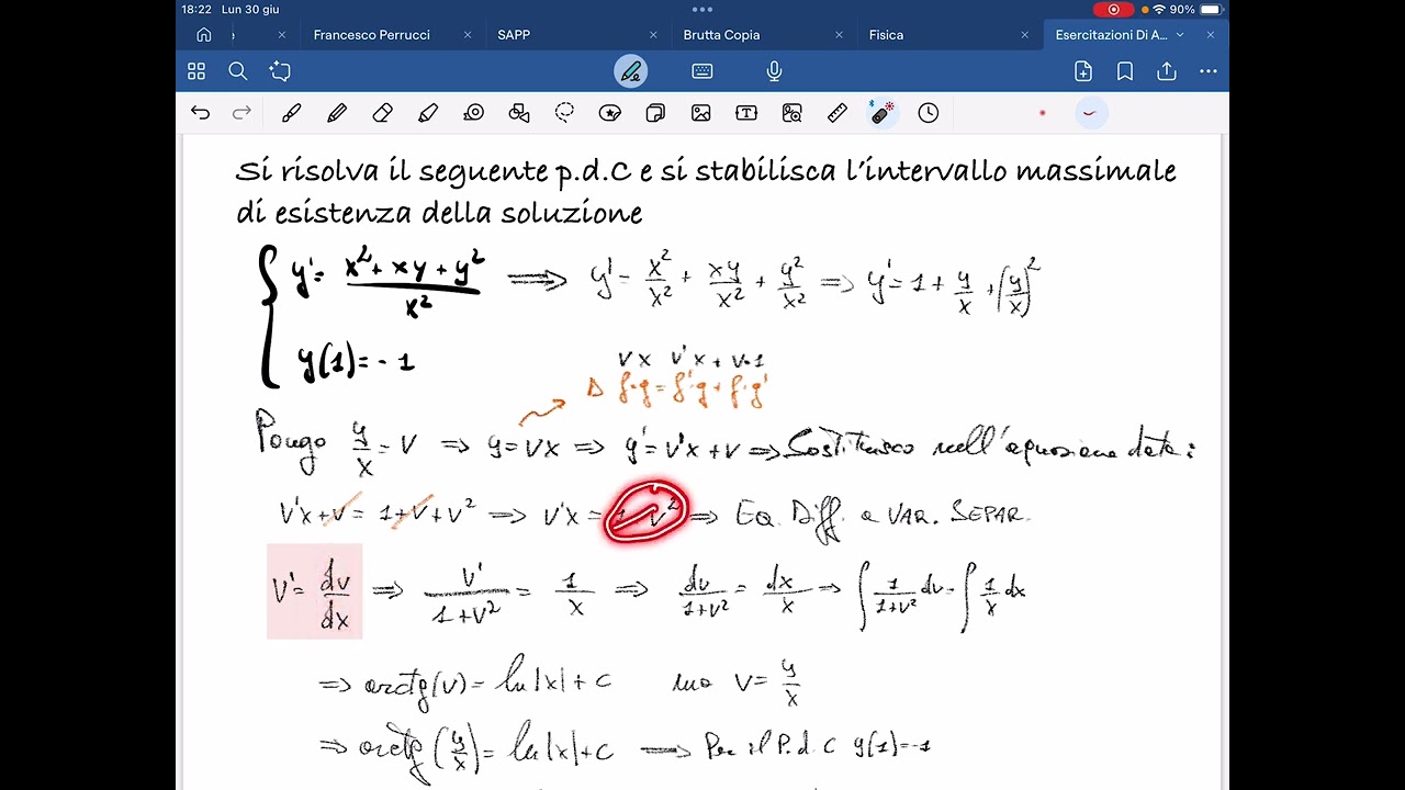 Equazione differenziale di Bernoulli. Esercizio.