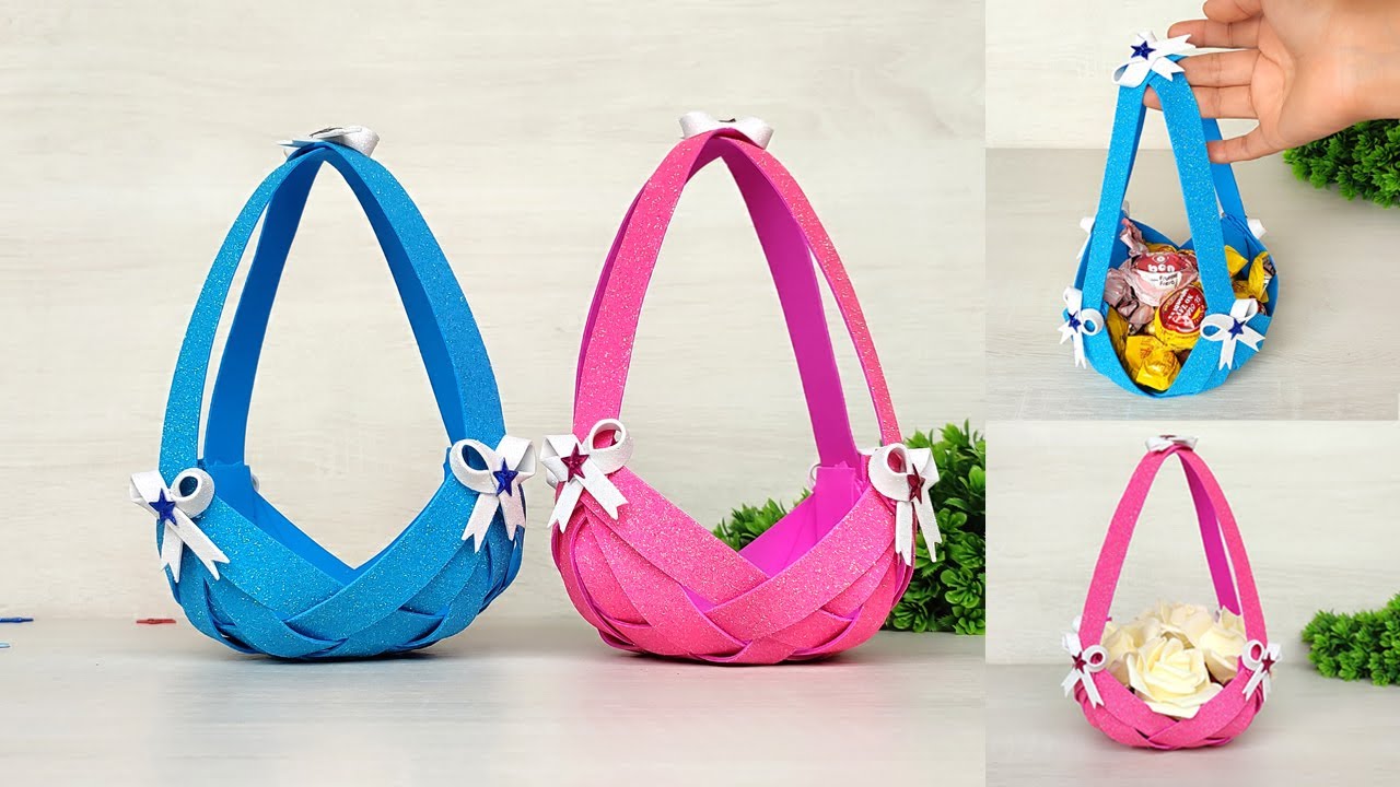 Cómo hacer una canasta de pascua tejida sólo de fomi 💗 Tutorial para hacer cestas de fomi #pascuas