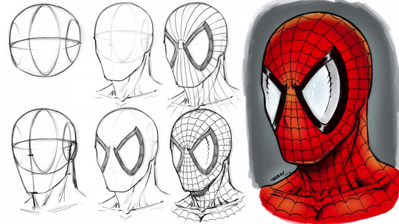 to Draw Spider-Man's Mask - Step by Step - YouTube