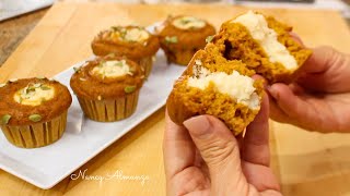 Muffins de Calabaza Rellenos de Queso Crema 🍂🍁