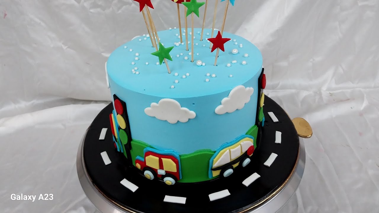 car and Road Theme cake decoration/ pineapple Flavour cake decoration ...