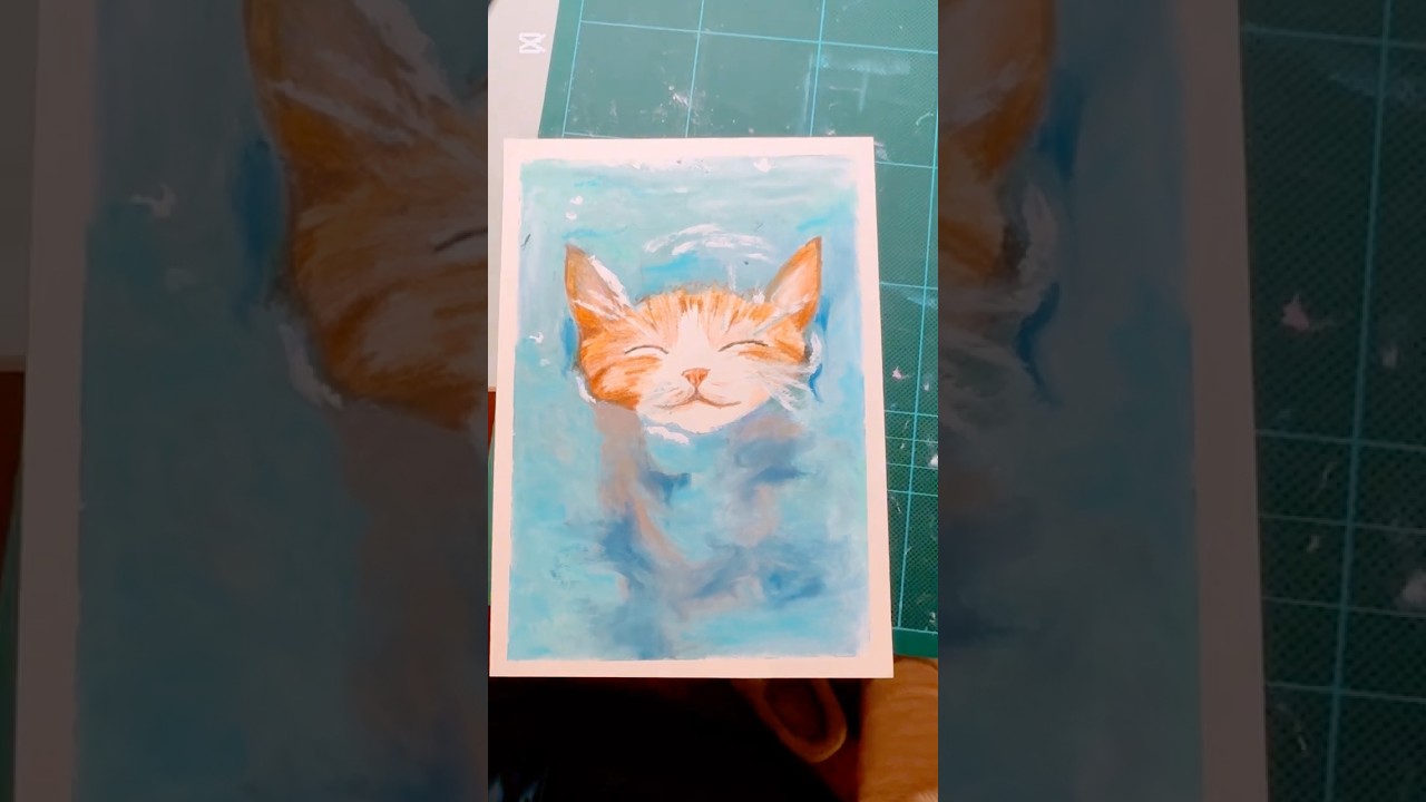 Underwater Kitten | Mixed Media Art (Oil Pastel & Colored Pencil)