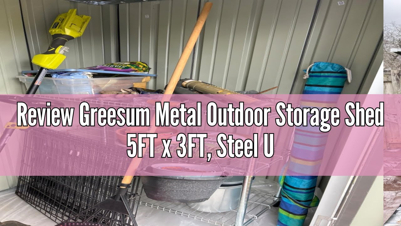 Review Greesum Metal Outdoor Storage Shed 5FT x 3FT, Steel Utility Tool Shed Storage House with Door