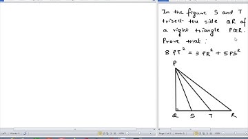 In the figure S and T trisect the side QR of a right triangle PQR. Prove that 8PT^2 = 3PR^2 + 5PS^2