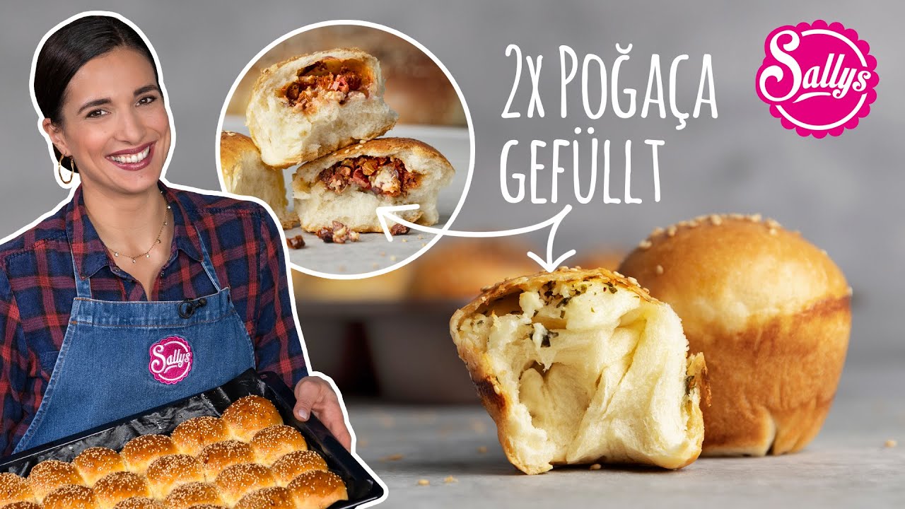 Türkische Brötchen POĞAÇA mit 2 super leckeren Füllungen! Käse, getrocknete Tomaten & Oliven 😍