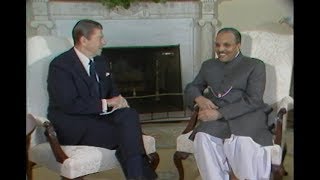 President Reagan with President Zia of Pakistan in Oval Office on December 7, 1982