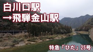 【左側車窓】ＪＲ高山本線　ひだ25号　白川口駅→飛騨金山駅