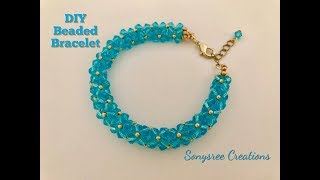 Aqua Bracelet. DIY Beaded Bracelet.Bicone Bracelet. How to make beaded bracelet