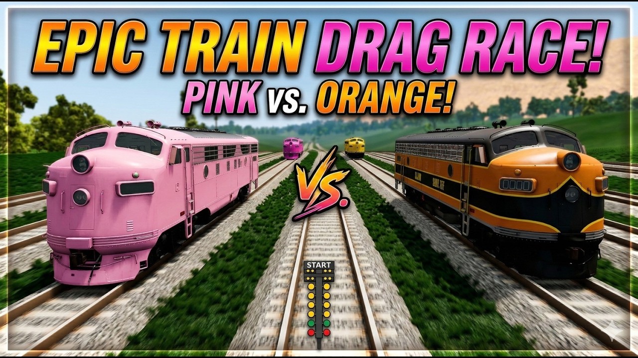 Epic Train Drag Race: Pink vs Orange Rocket Boost #beamng