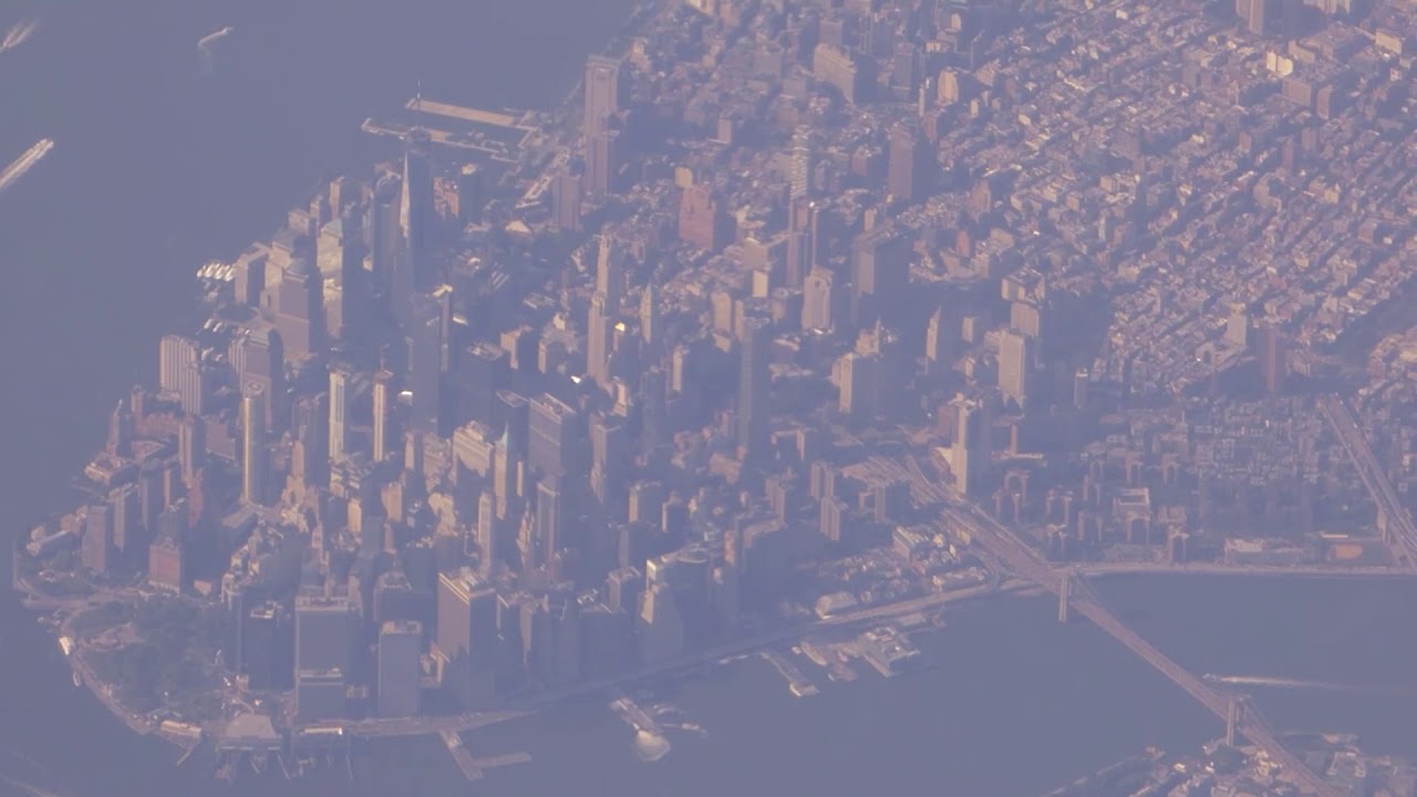 Flying over Manhattan, New York. From Dallas to Boston the flight path