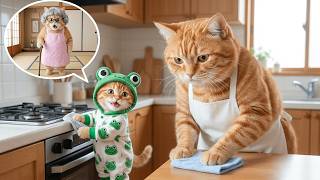 Ginger Kitten and Mama Cat Help Poor Old Cat😿💕