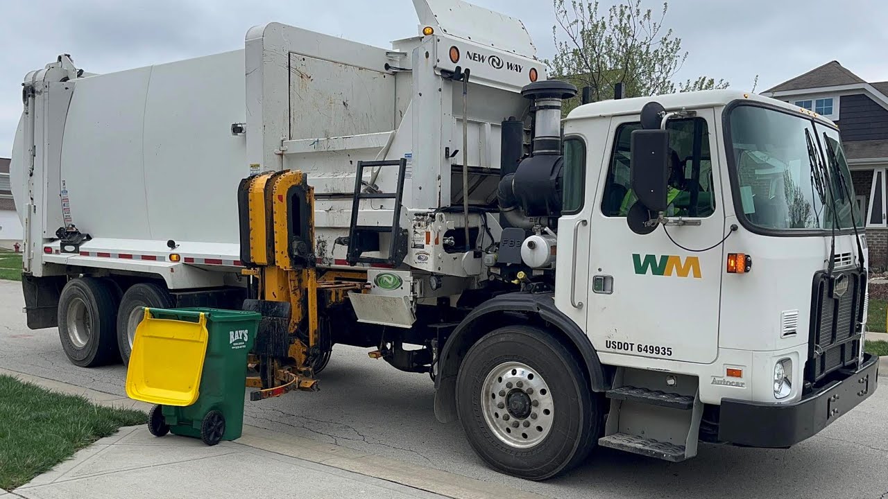 Quick WM White New Way Sidewinder Garbage Truck on Morning Recycle Route!