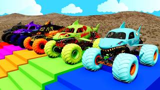 Monster Trucks On A Colorful Slide And Tow Trucks For Transporting Monster Trucks - BeamNG.drive #66 screenshot 1
