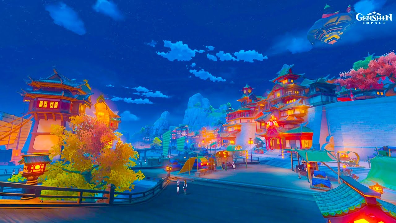 Genshin Impact - Liyue Harbor Ambiance (crickets, wind, white noise)