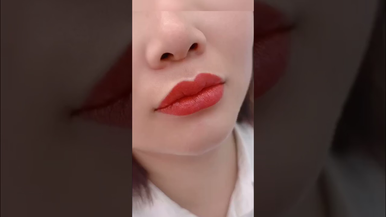 PMU Lip blushing treatment process. 