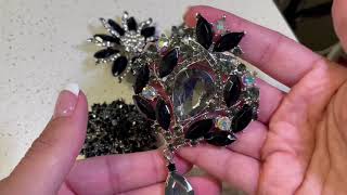 Ezing 4Pcs Brooch Lot with Large Big Size Rhinestone Crystal Fashion Jewelry