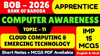 Cloud Computing and Emerging Technology MCQS | BOB Apprentice 2026 Computer Awareness MCQS PDF | BOB
