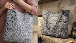 🧶 DIY Crochet Sequined Everyday Bag Tutorial | Elegant Paper Yarn Tote Bag with Motifs