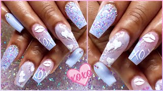 Watch Me Work | Baby Blue Valentines Day Coffin Acrylic Nails Tutorial